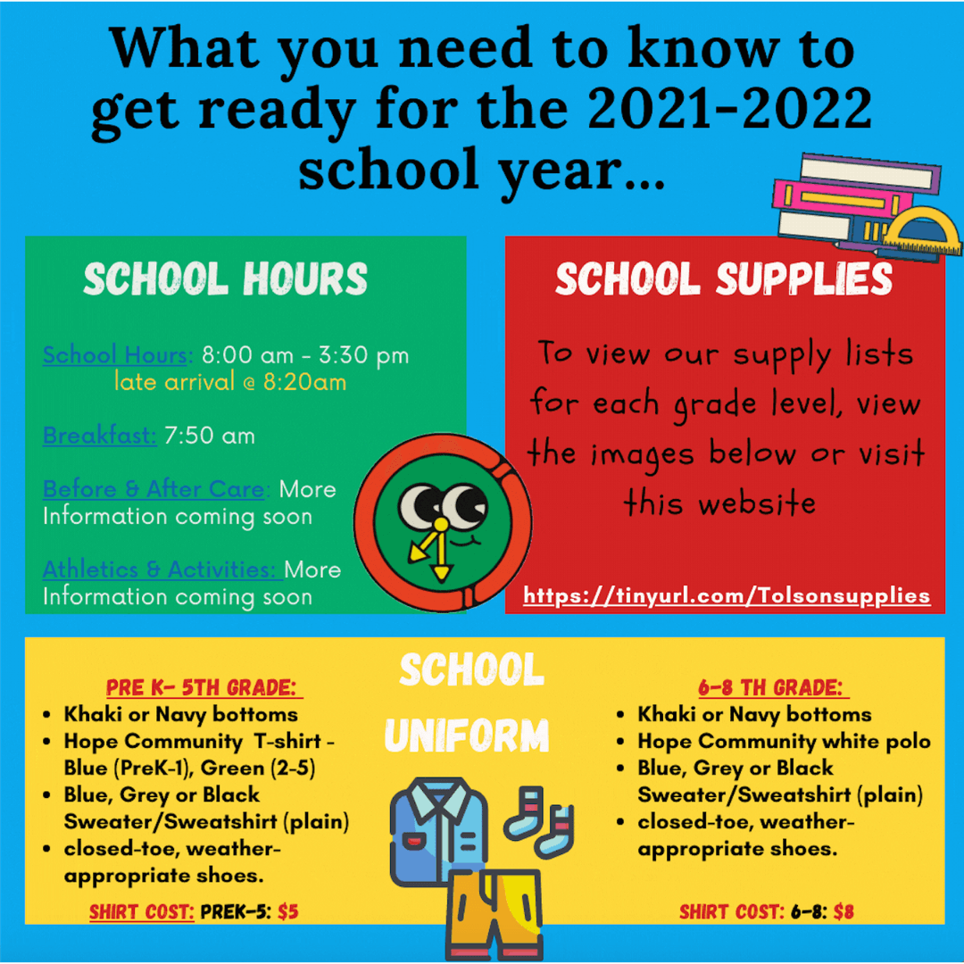 Hope Tolson School Hours 2021-2022 Hope Tolson School Hours 2021-2022